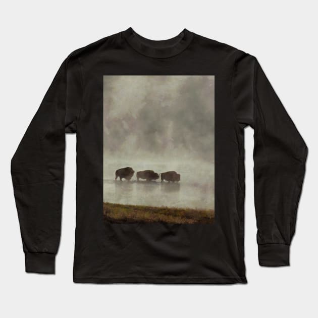 Bison in the Mist Long Sleeve T-Shirt by Ryan Rad